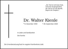 Traueranzeige Walter Kienle