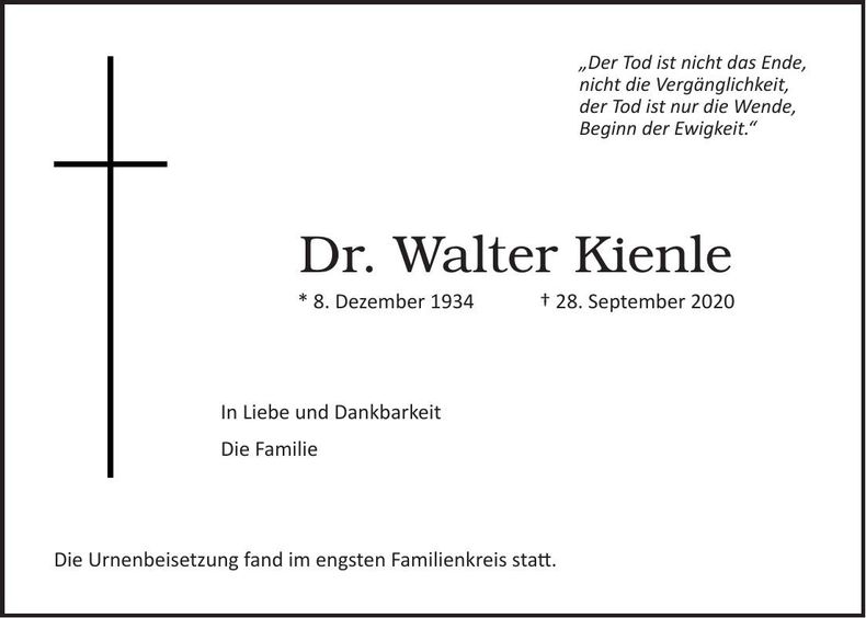 Traueranzeige Walter Kienle