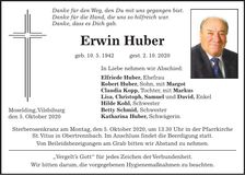 Traueranzeige Erwin Huber