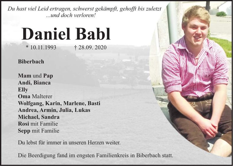 Traueranzeige Daniel Babl
