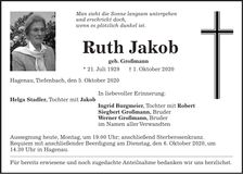 Traueranzeige Ruth Jakob