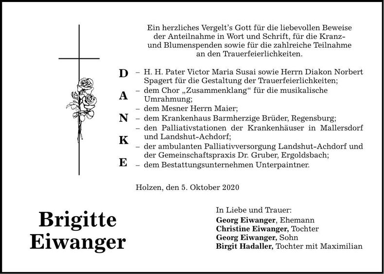 Traueranzeige Brigitte Eiwanger
