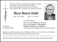 Traueranzeige Horst Oehl