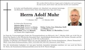 Traueranzeige Adolf Muhr