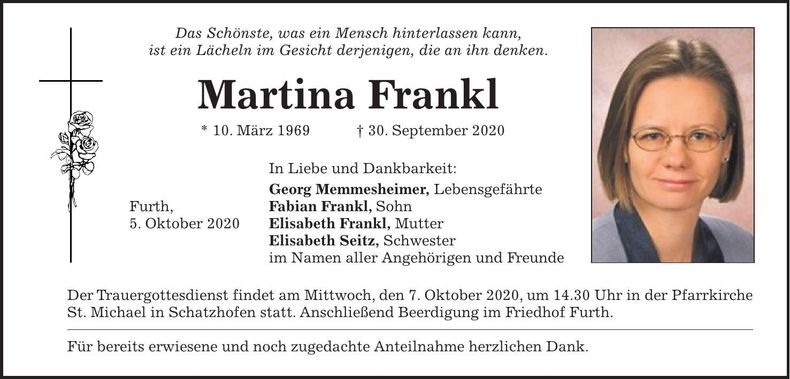 Traueranzeige Martina Frankl