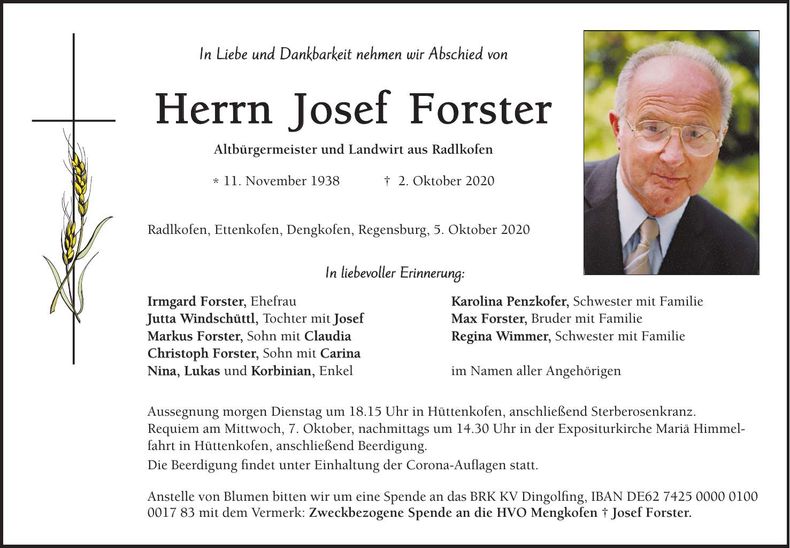 Traueranzeige Josef Forster
