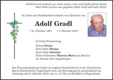 Traueranzeige Adolf Gradl
