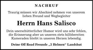 Traueranzeige Hans Salisco