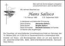 Traueranzeige Hans Salisco