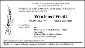 Traueranzeige Winfried Weiß