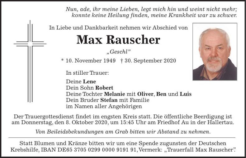 Traueranzeige Maximilian Rauscher