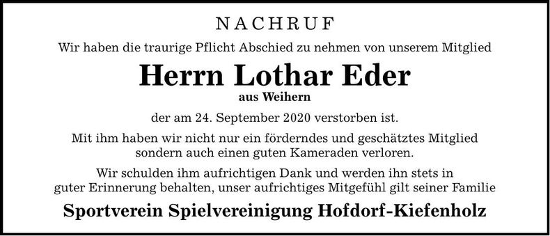 Traueranzeige Lothar Eder