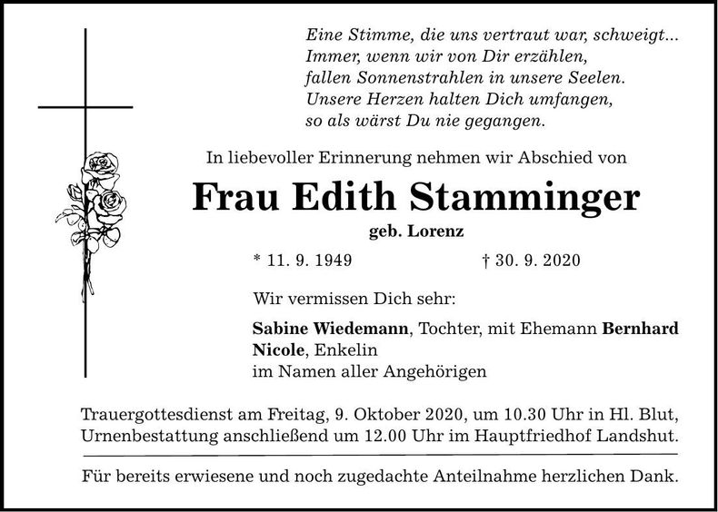 Traueranzeige Edith Stamminger