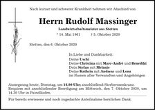 Traueranzeige Rudolf Massinger