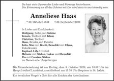 Traueranzeige Anneliese Haas