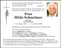 Traueranzeige Hilde Schmelmer