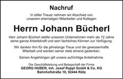 Traueranzeige Johann Bücherl