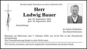 Traueranzeige Ludwig Bauer