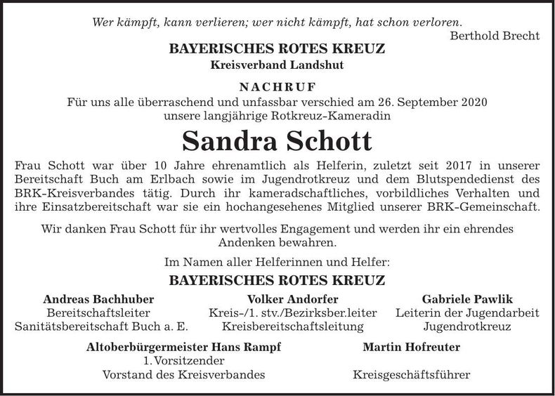 Traueranzeige Sandra Schott