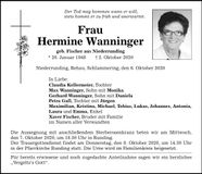 Traueranzeige Hermine Wanninger