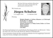 Traueranzeige Jürgen Schultze