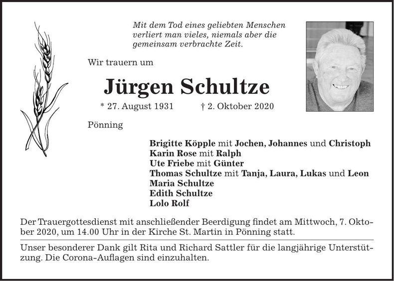 Traueranzeige Jürgen Schultze