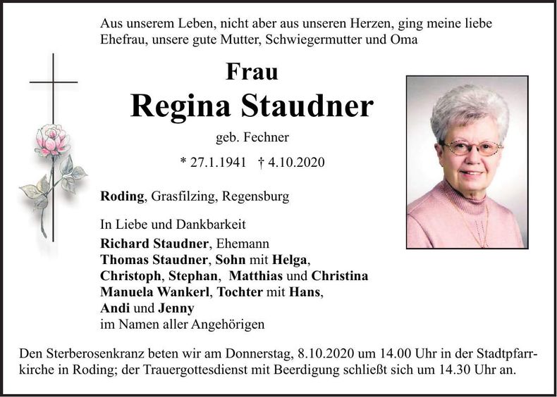 Traueranzeige Regina Staudner