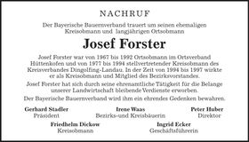 Traueranzeige Josef Forster