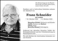 Traueranzeige Franz Schneider