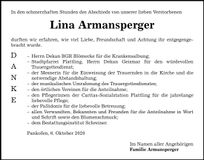 Traueranzeige Lina Armansperger
