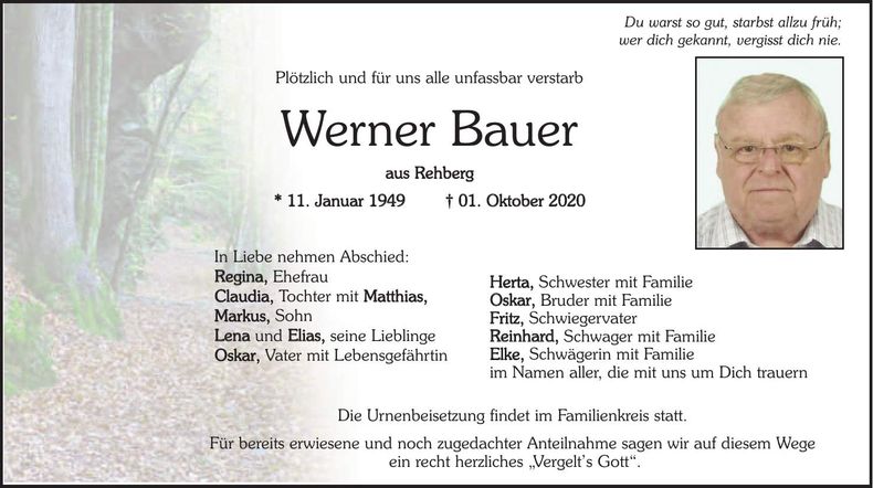Traueranzeige Bauer Werner