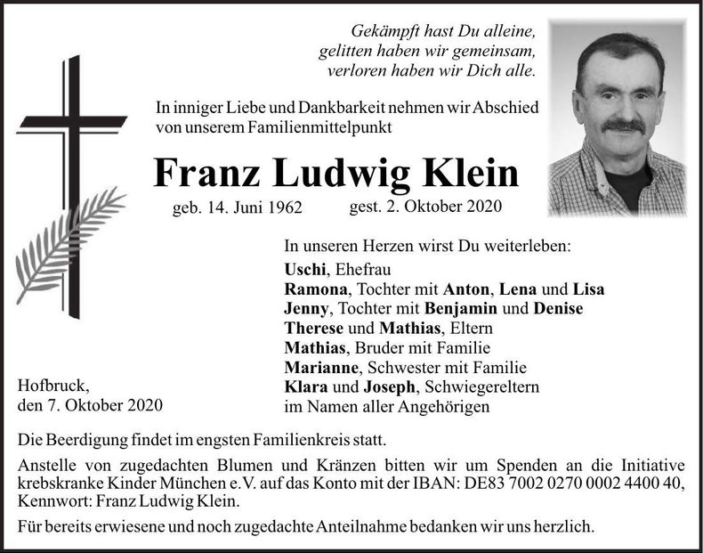 Traueranzeige Ludwig Klein