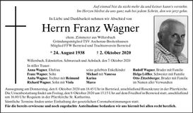 Traueranzeige Franz-Xaver Wagner