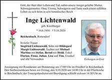 Traueranzeige Inge Lichtenwald