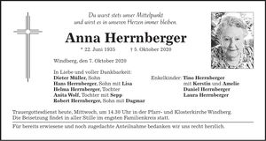 Traueranzeige Anna Herrnberger
