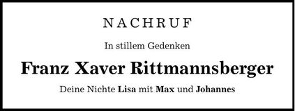 Traueranzeige Franz Xaver Rittmannsberger