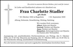 Traueranzeige Charlotte Stadler