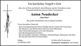 Traueranzeige Anton Neudecker