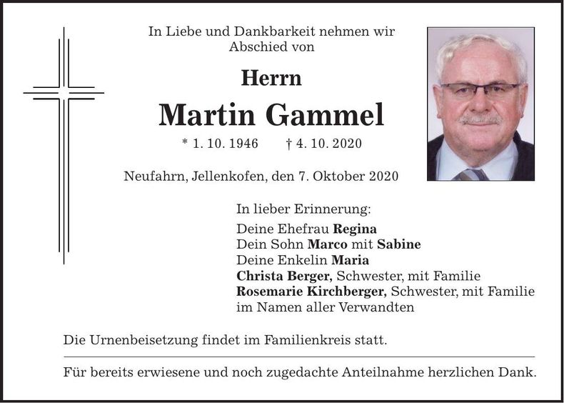 Traueranzeige Martin Gammel