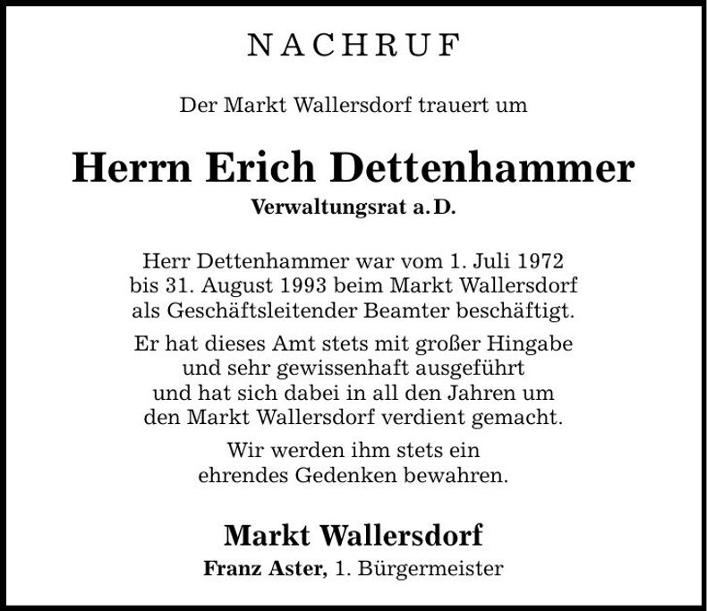 Traueranzeige Erich Dettenhammer
