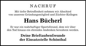 Traueranzeige Hans Bücherl
