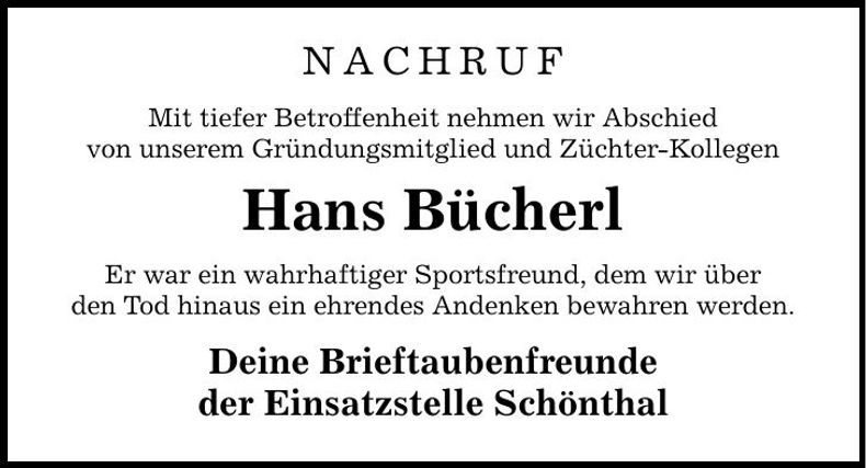 Traueranzeige Hans Bücherl