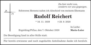 Traueranzeige Rudolf Reichert