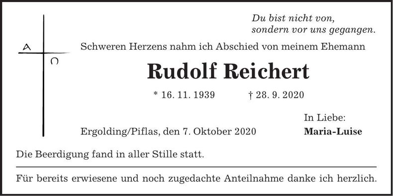 Traueranzeige Rudolf Reichert