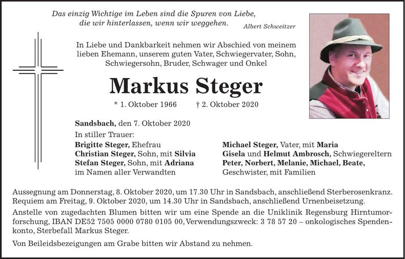 Traueranzeige Markus Steger