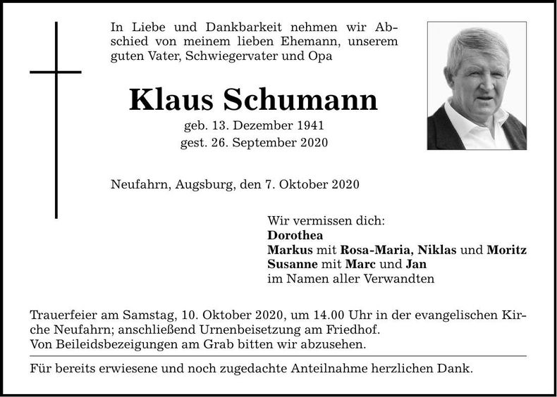 Traueranzeige Klaus Schumann