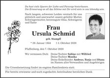 Traueranzeige Ursula Schmid