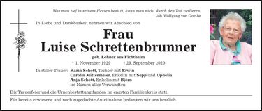 Traueranzeige Luise Schrettenbrunner