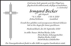Traueranzeige Irmgard Becker