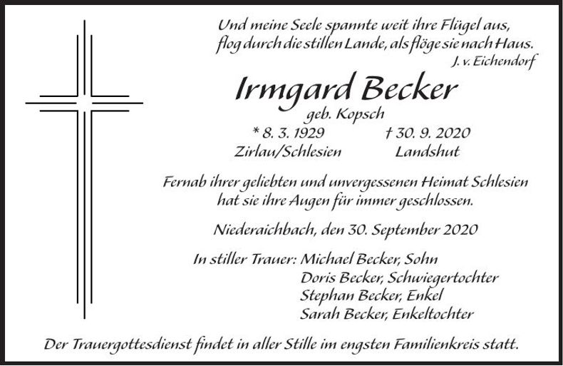 Traueranzeige Irmgard Becker